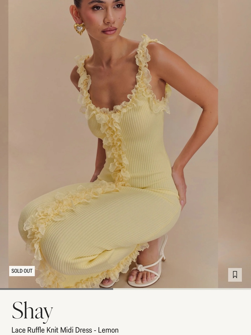 Meshki Lemon Lace Ruffle Knit Midi Dress - Picture 3 of 4